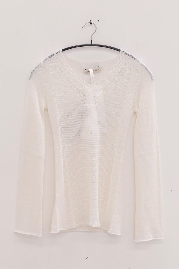 SWAYING Collar Pattern Cotton Top SW-SW24SS1T56-BAI White